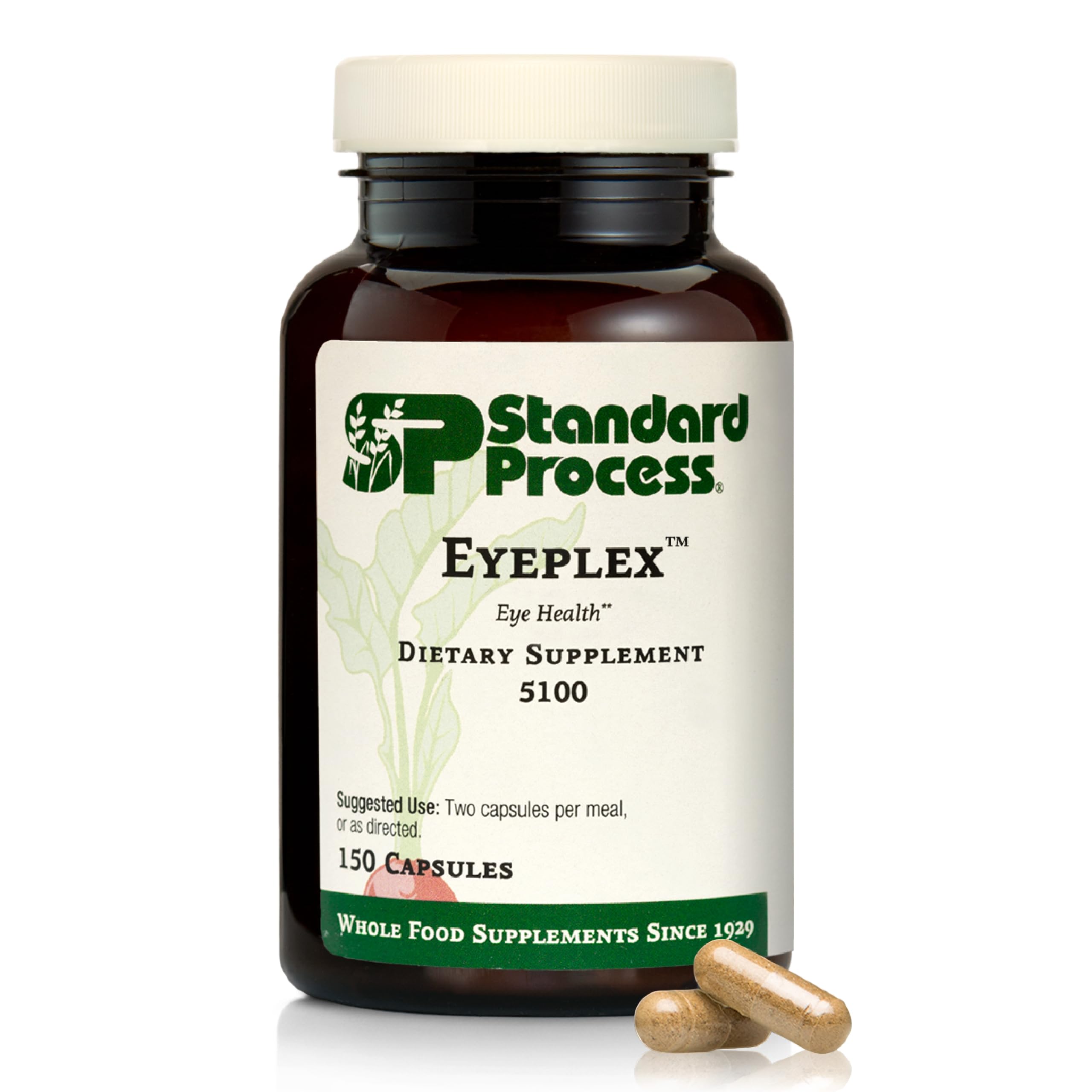 Standard Process Iplex frente del empaque mostrando cápsulas y beneficios de apoyo ocular