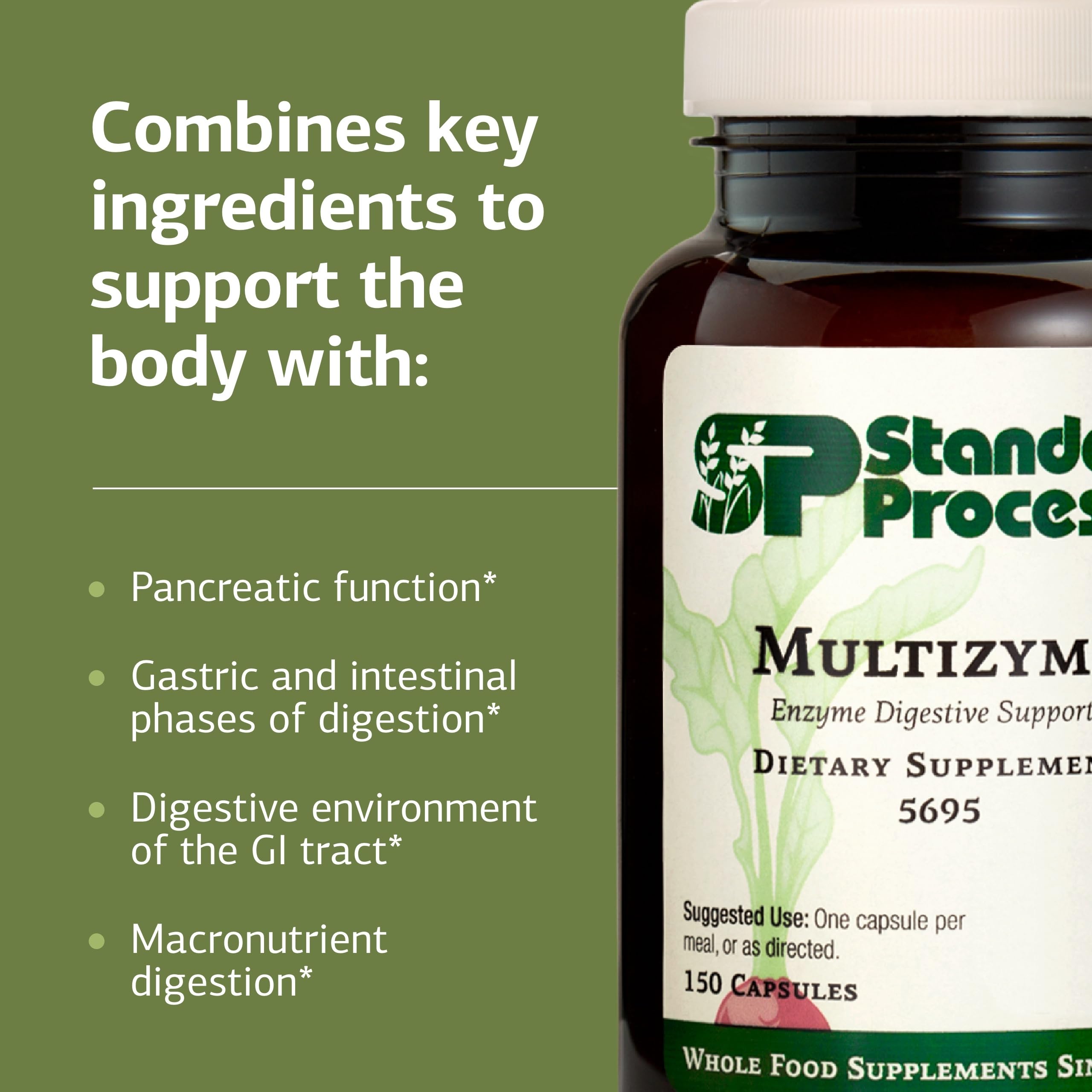 Multizyme de Standard Process en uso junto a una comida completa para digestión fácil