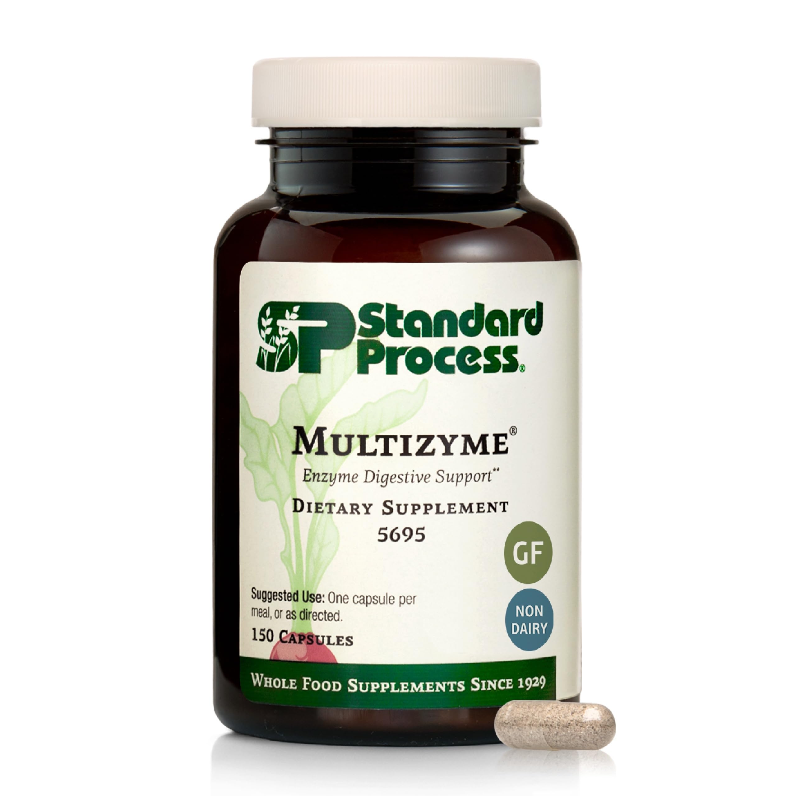 Standard Process Multizyme frente del empaque mostrando marca y cápsulas para digestión