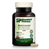 Standard Process Multizyme envase frontal que muestra cápsulas y beneficios digestivos