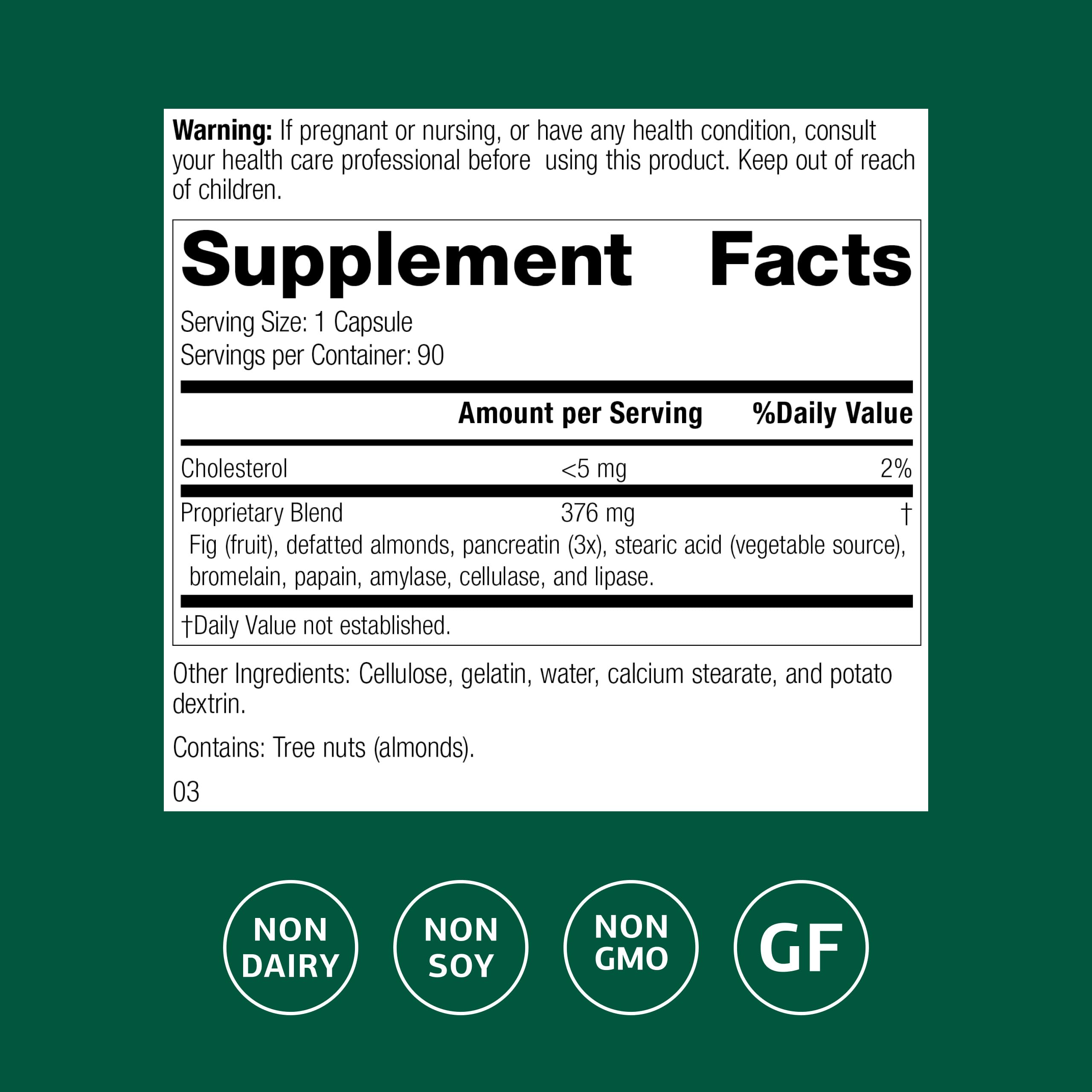 Standard Process Multizyme lista de ingredientes activa para soporte digestivo