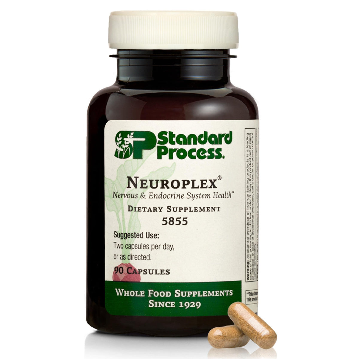 Standard Process Neuroplex frontal del envase y diseño claro mostrando 90 cápsulas