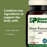 Standard Process Okra Pepsin E3 fruto de okra fresco e ingredientes naturales, subraya origen vegetal