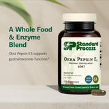 Standard Process Okra Pepsin E3 polvo y textura, destaca ingredientes vegetales y pureza