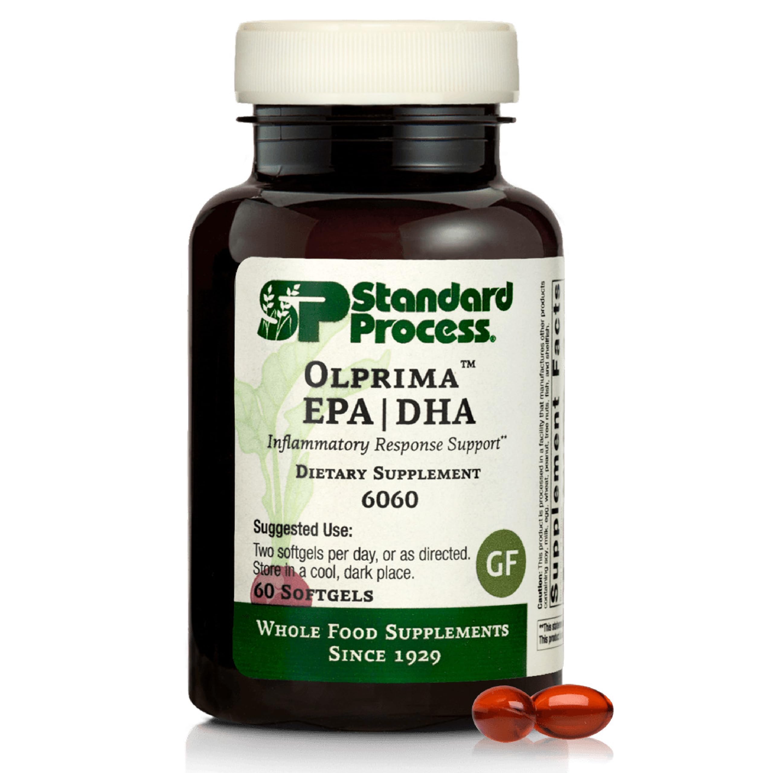 Standard Process Inc frasco delantero mostrando cápsulas y beneficio omega‑3