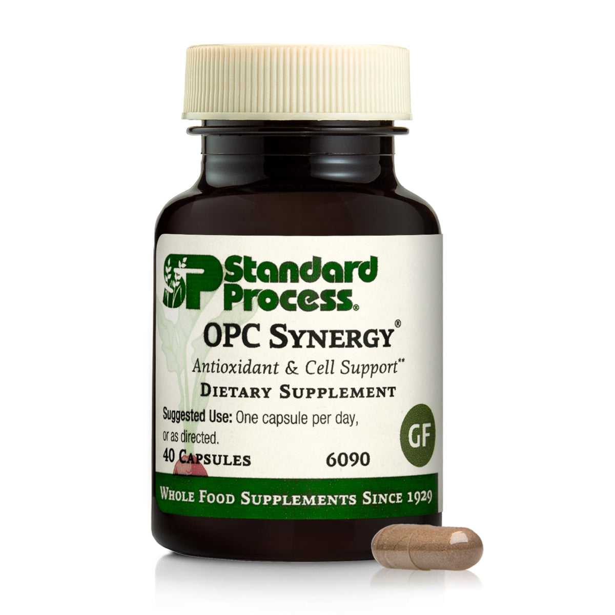 Standard Process Inc. envase frontal de OPC Synergy mostrando etiqueta y beneficios