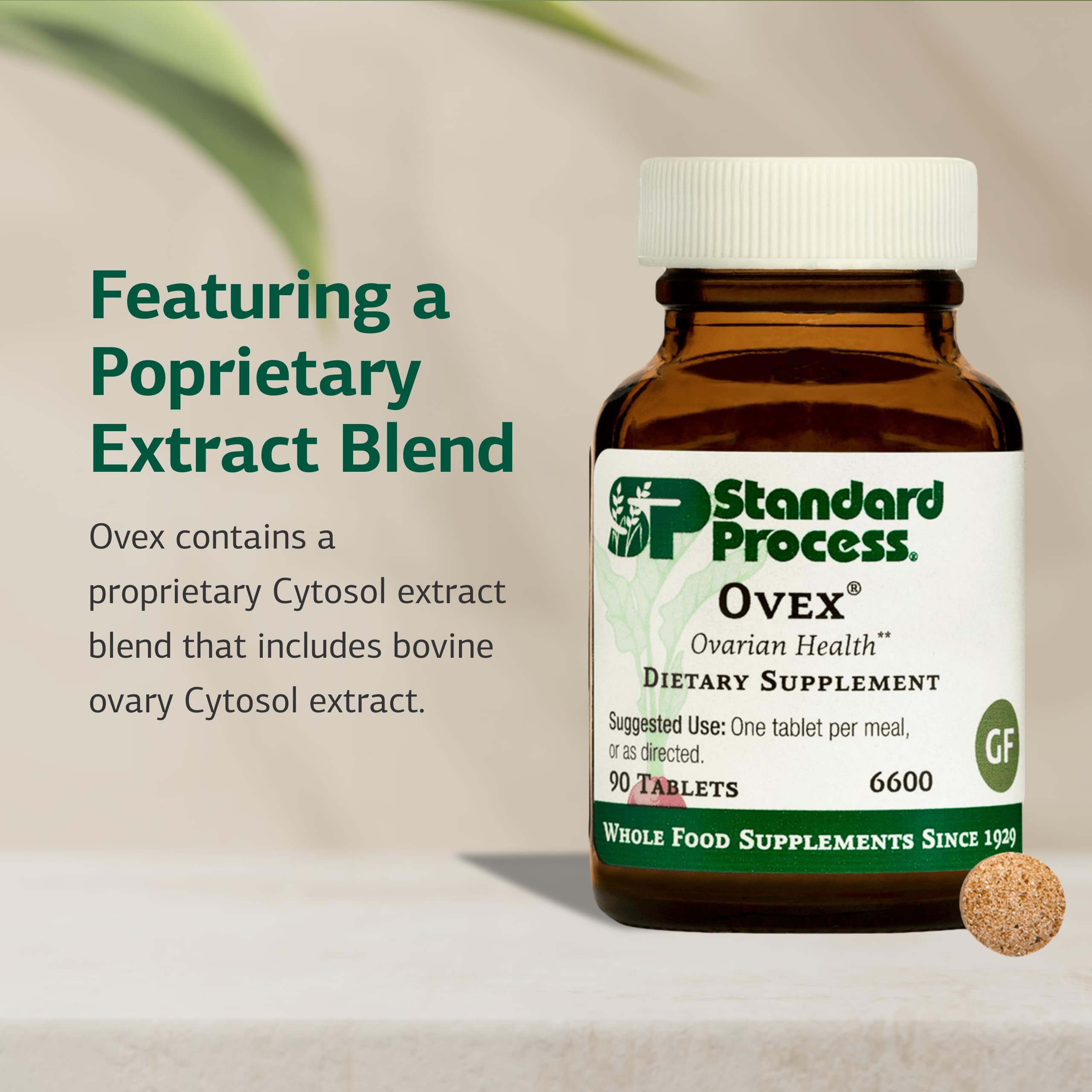 Standard Process Ovex etiqueta legible con ingredientes y origen