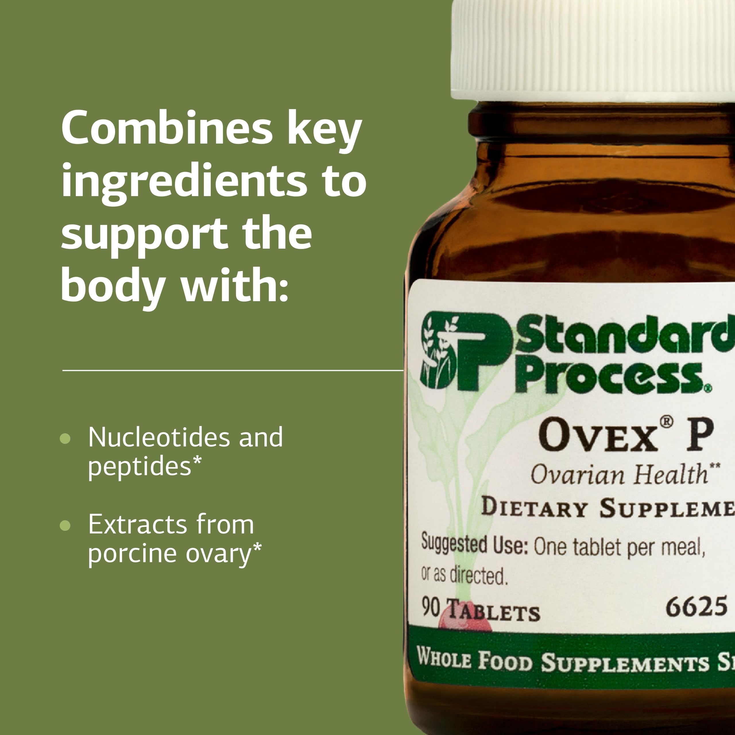 Standard Process Ovex P en mano muestra tamaño y dosis práctica