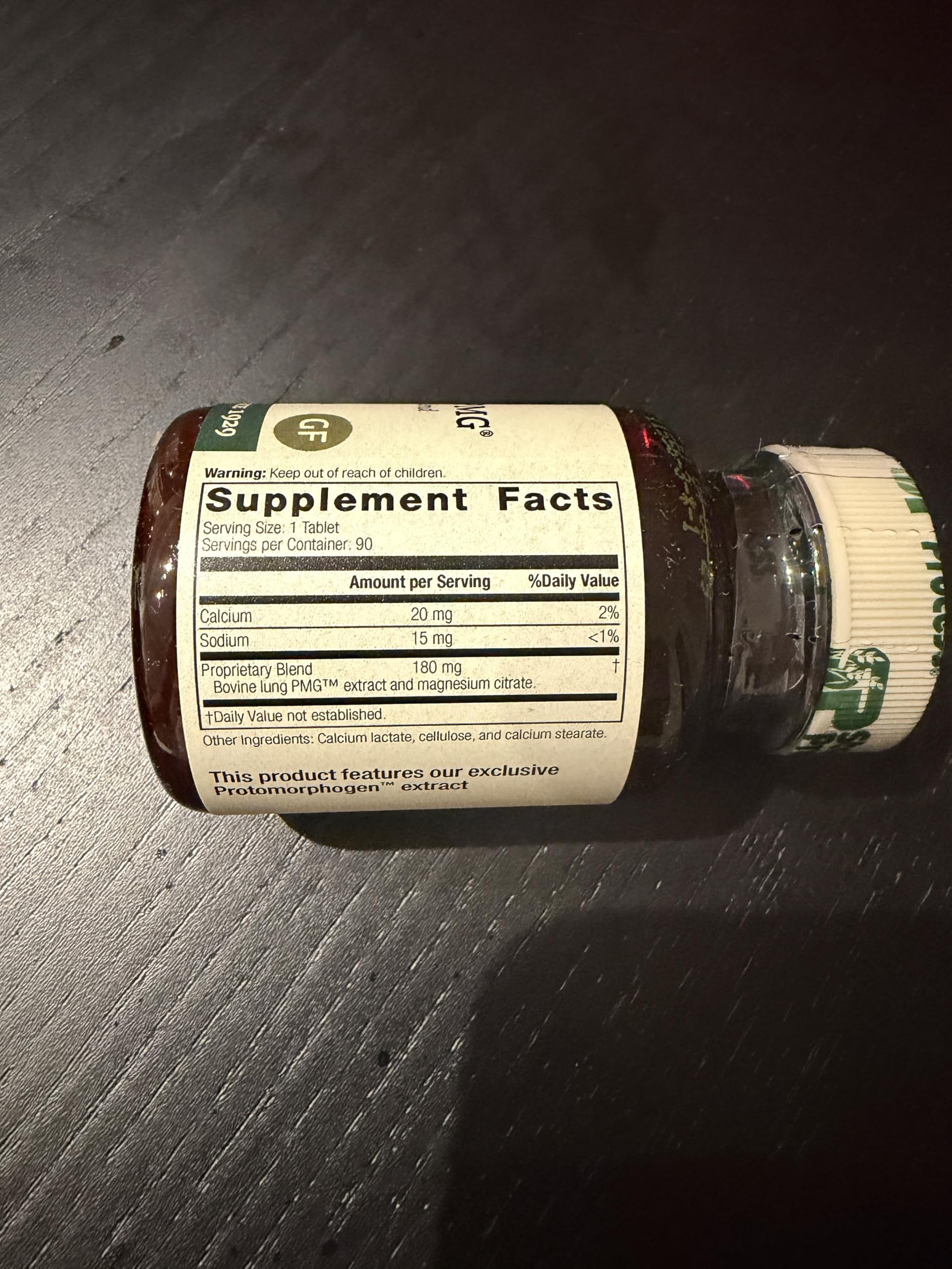 Standard Process etiqueta del producto con información de ingredientes