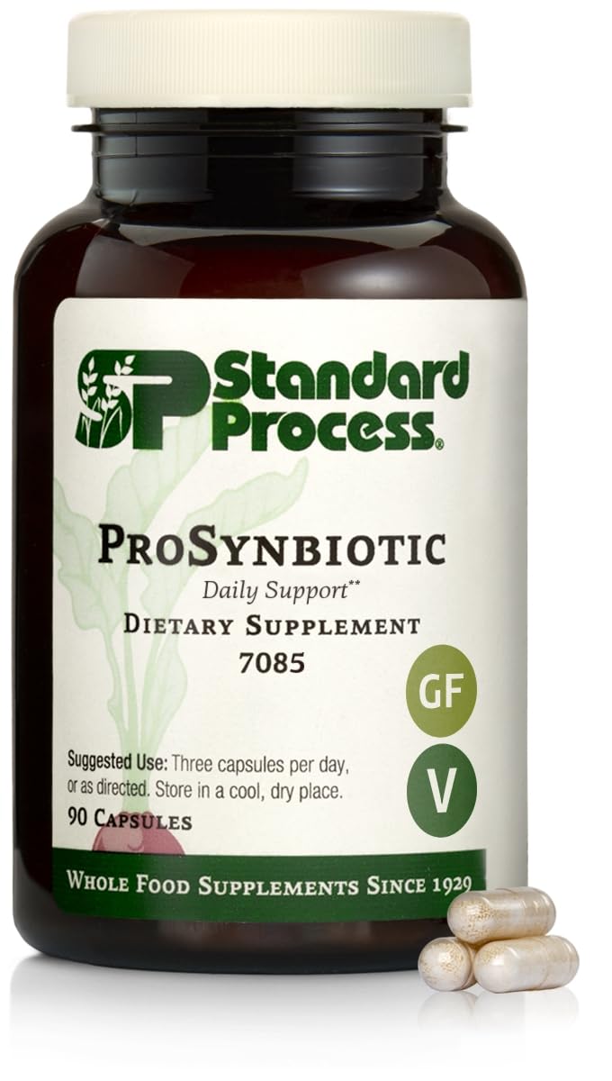 Standard Process ProSynbiotic vista frontal con frasco, muestra confianza y facilidad de uso