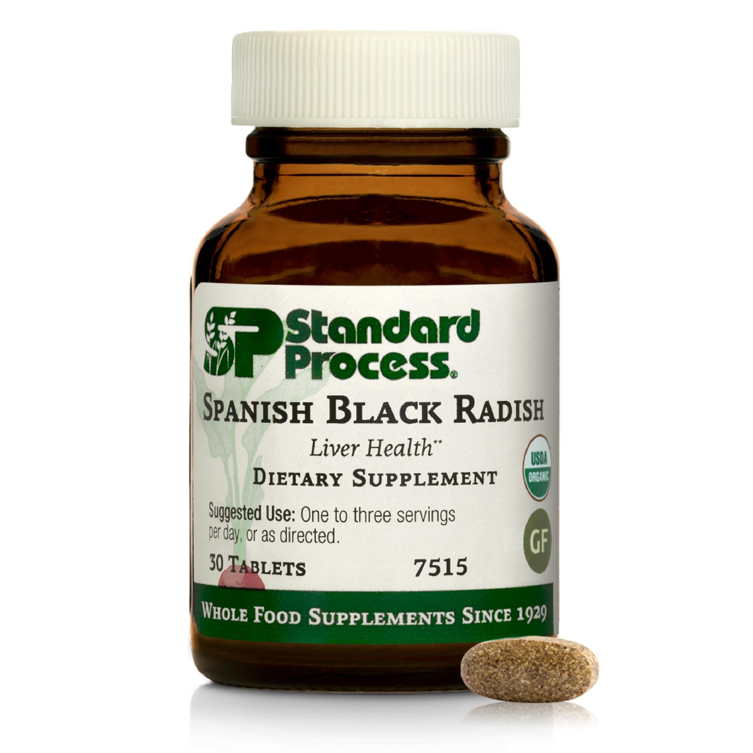 Standard Process frasco de Spanish Black Radish mostrando el envase y beneficios