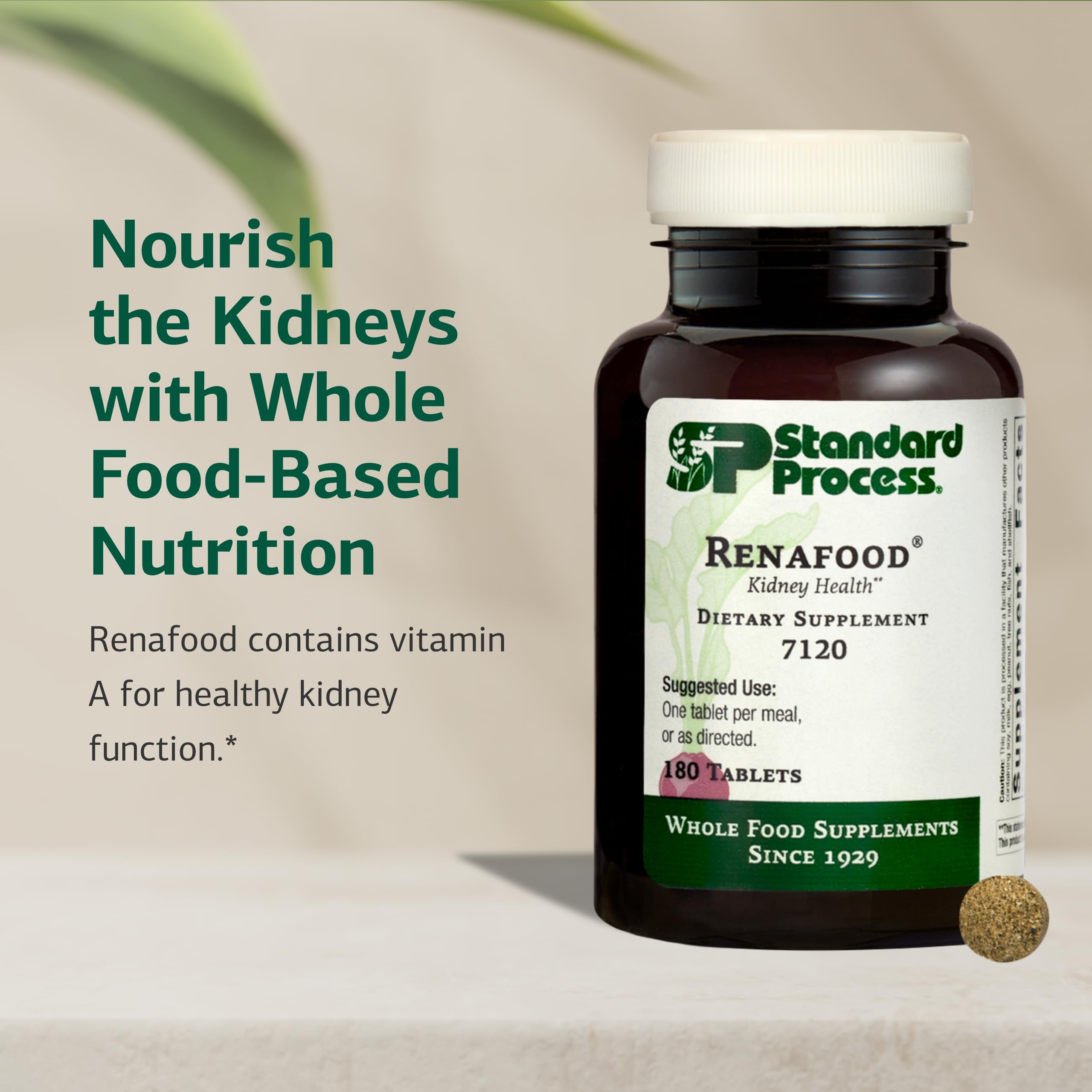 etiqueta del producto Standard Process Renafood con información nutricional visible, beneficio: transparencia de ingredientes