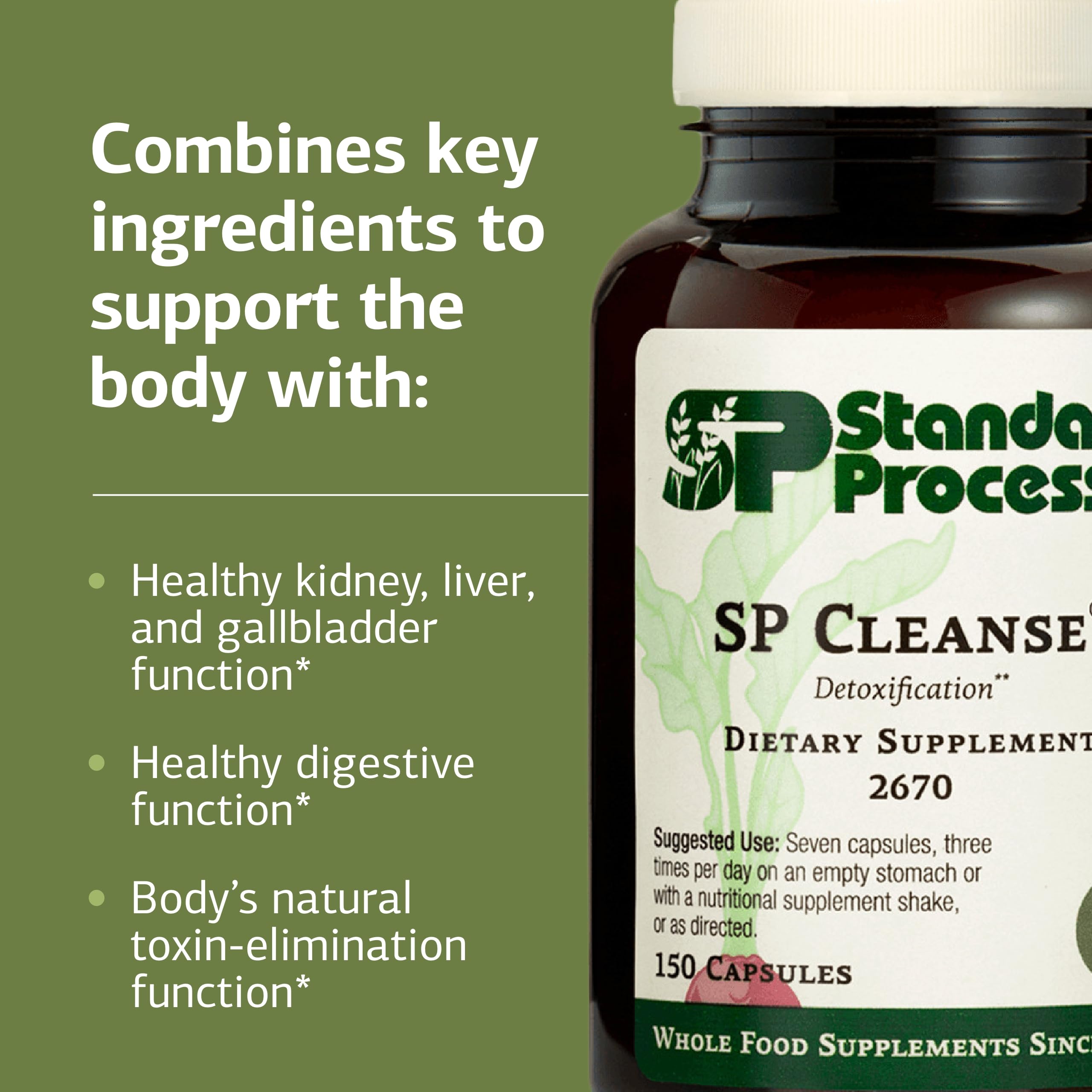 Standard Process SP Cleanse recipiente en mano para comprobar tamaño y dosificación