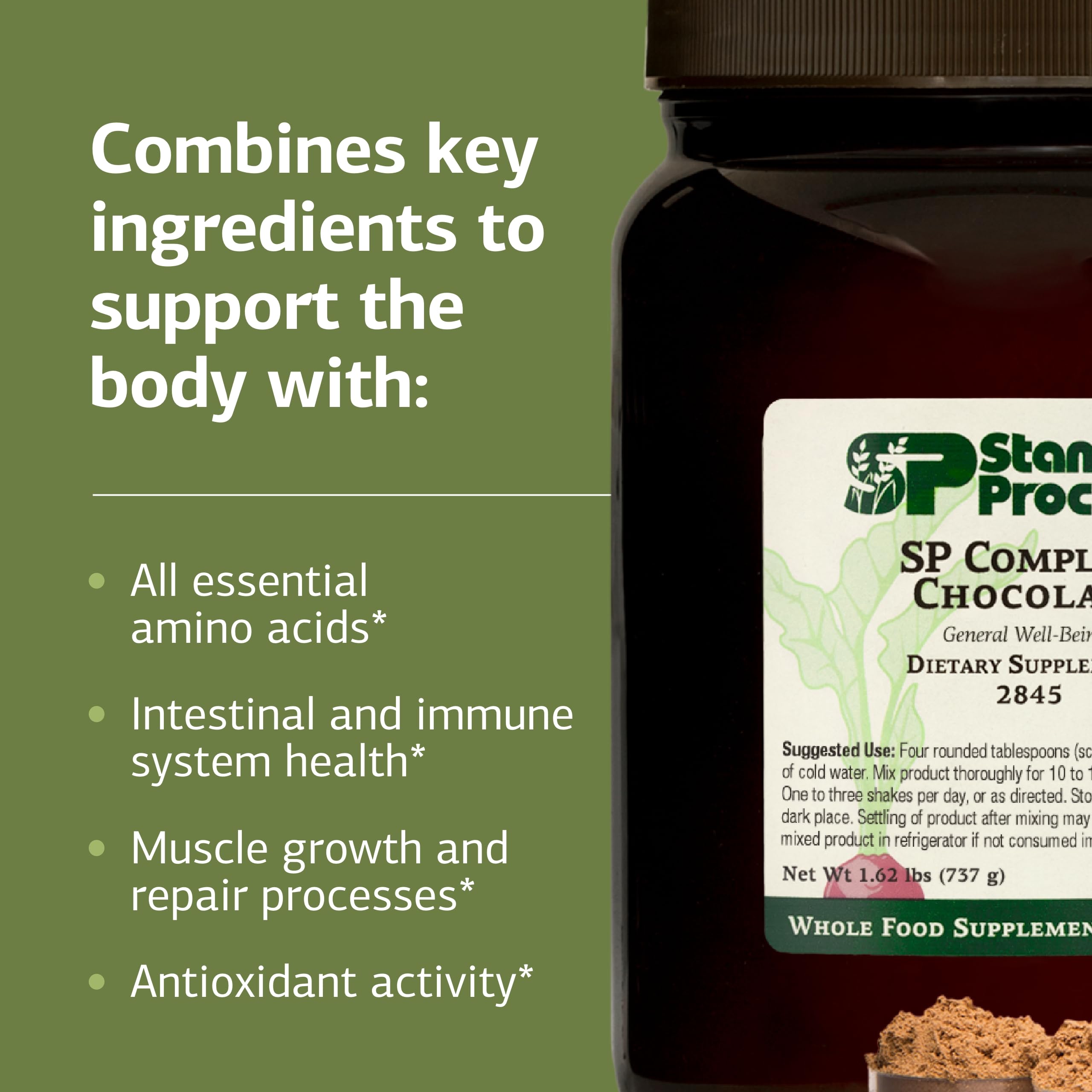 Standard Process SP Complete etiqueta con ingredientes clave y beneficios nutricionales