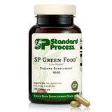 Standard Process frasco SP Green Food frontal mostrando la etiqueta y beneficio nutricional