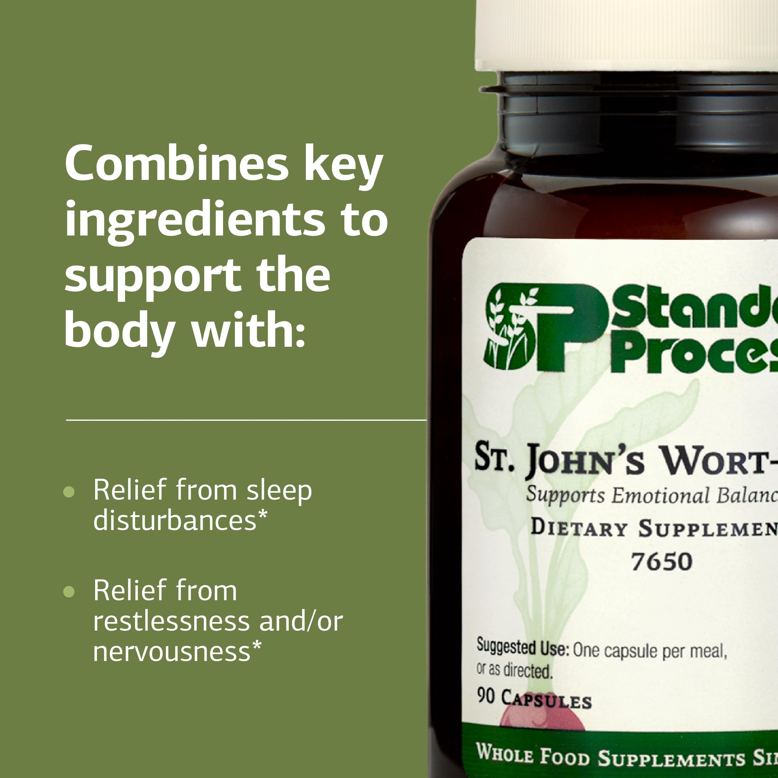 Standard Process Inc. cápsula en la mano para visualizar dosis y tamaño