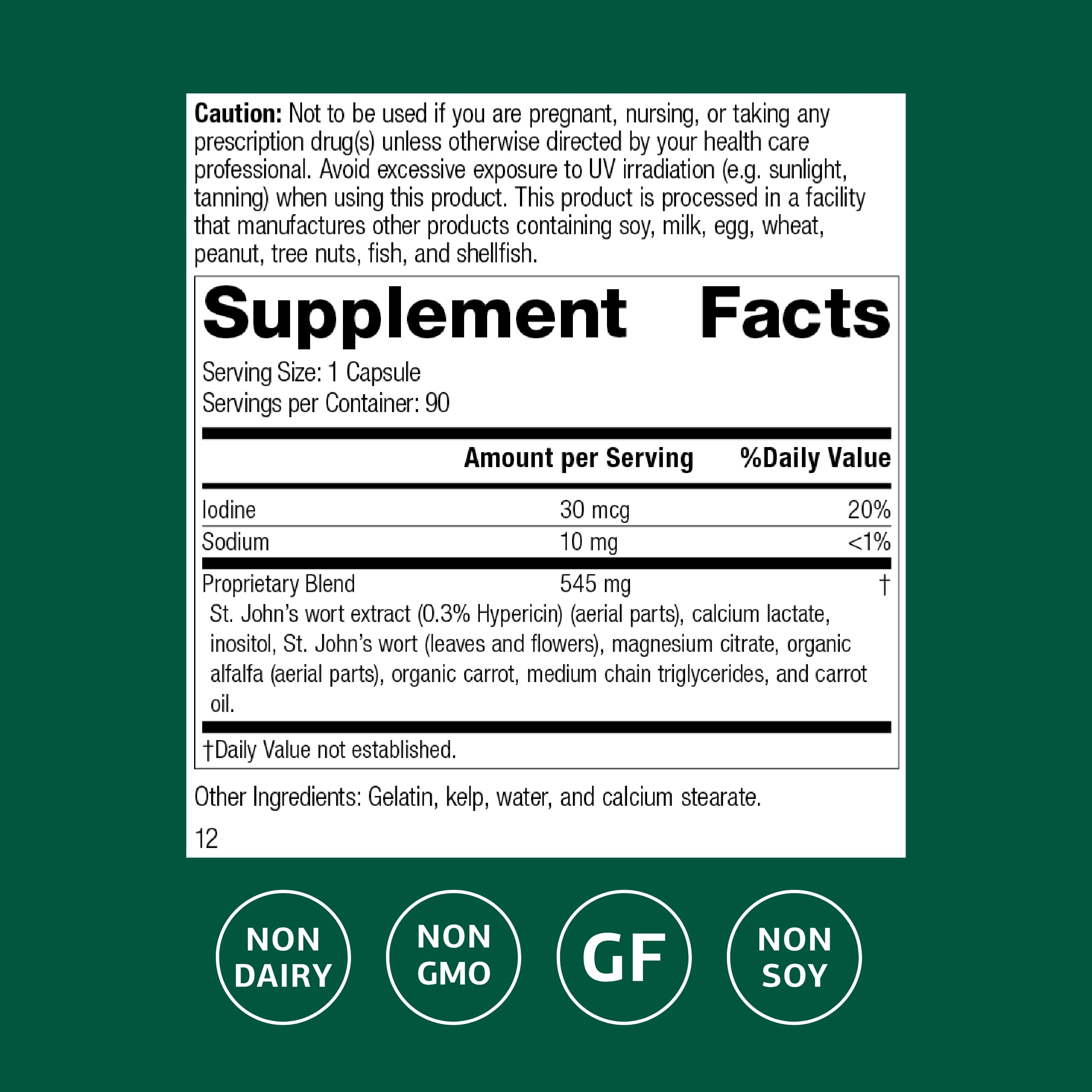 Standard Process Inc. etiqueta lateral con ingredientes y certificaciones claras