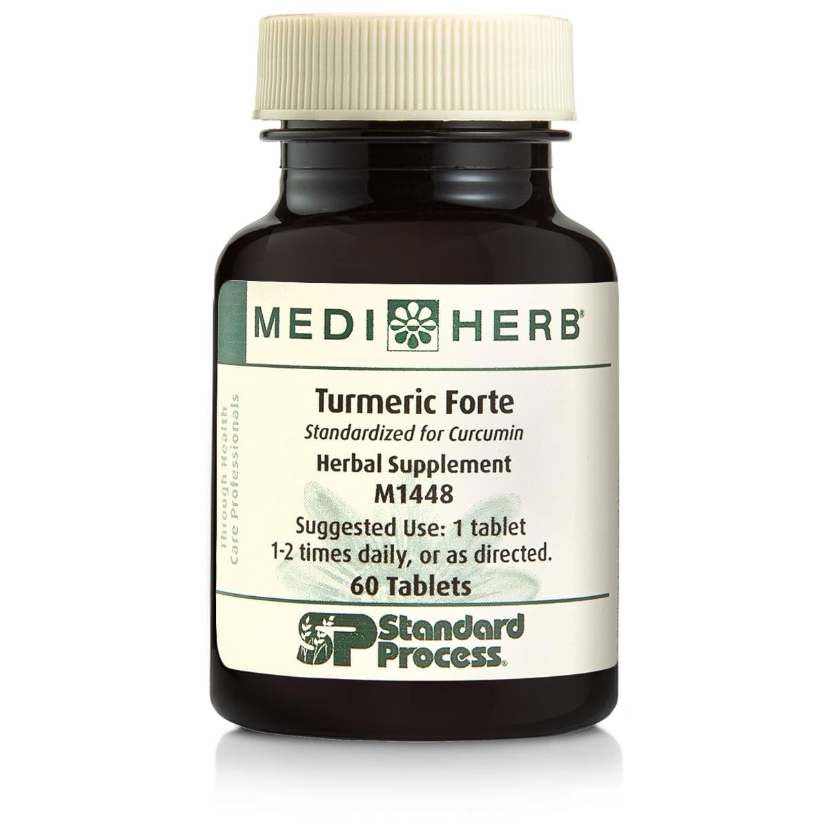 Standard Process Turmeric Forte frontal del envase, claro y profesional mostrando 60 tabletas