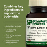 Standard Process caja y frasco con softgels junto a una moneda para comparar tamaño