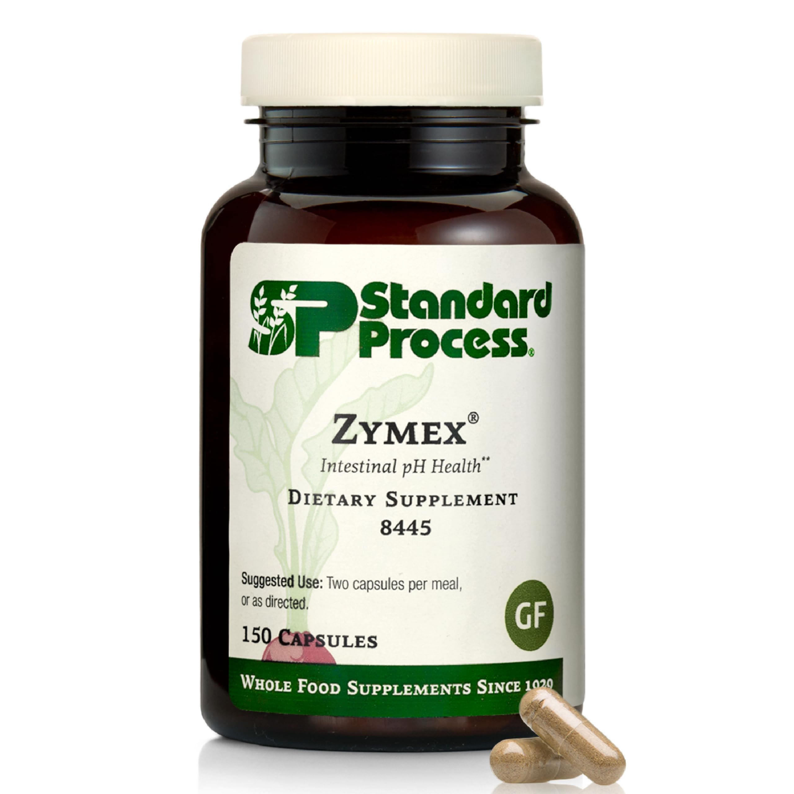 Standard Process Zymex vista frontal del envase mostrando 150 cápsulas y claridad de uso