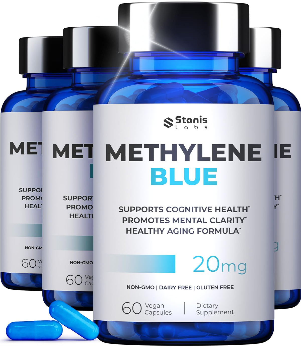 Stanis Labs frasco delantero mostrando la marca y etiqueta, claridad de producto