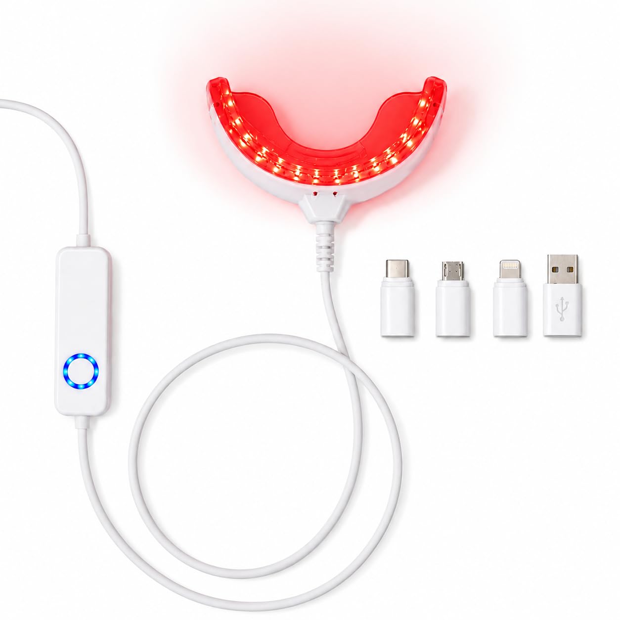 Starlite Smile vista frontal del dispositivo empacado con beneficios portátiles