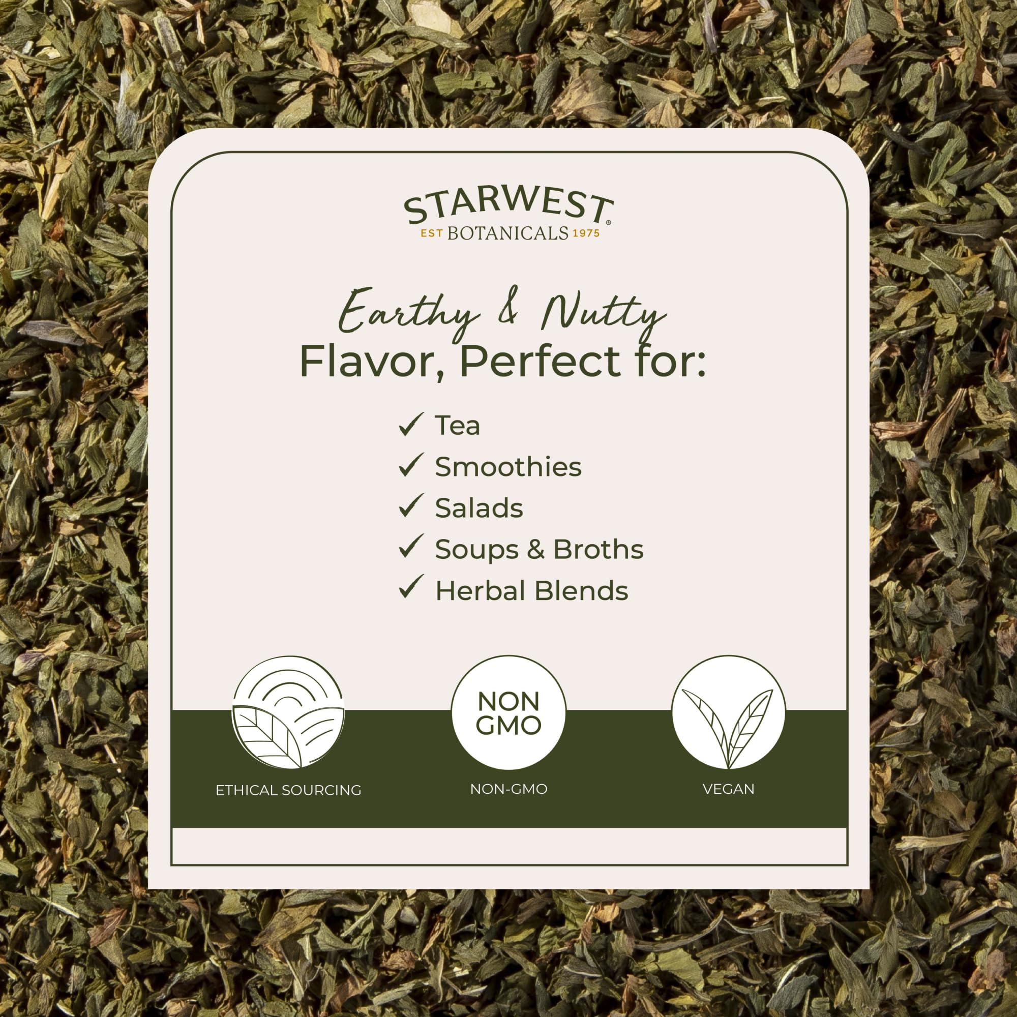 Starwest Botanicals alfalfa infusionada en taza, preparación rápida de té