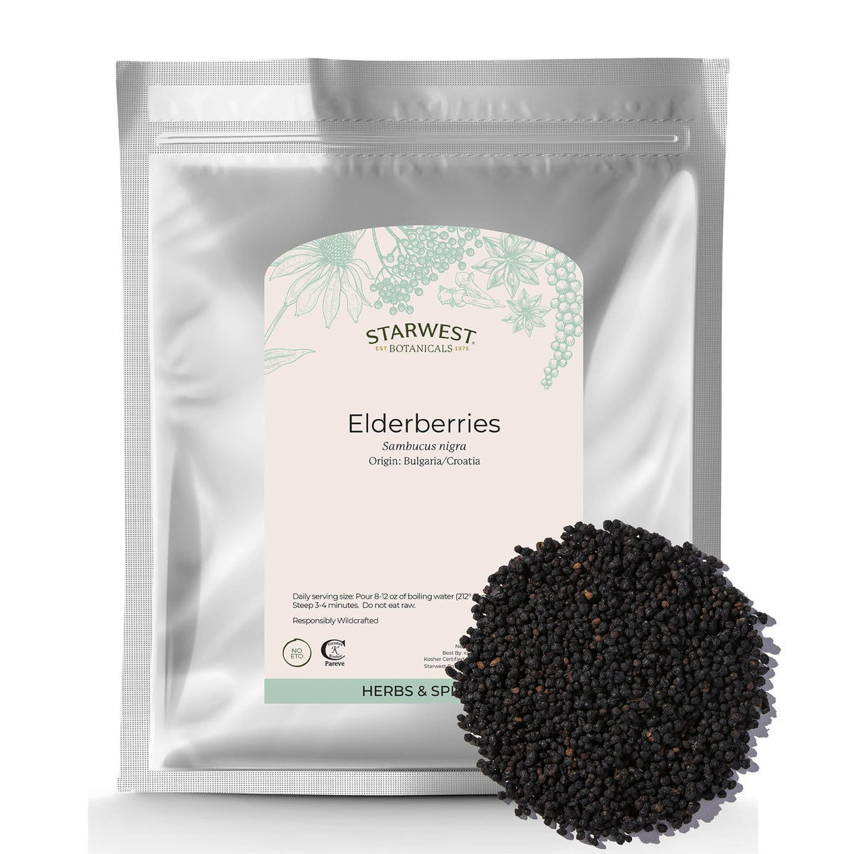 Starwest Botanicals bolsa frontal con bayas enteras, presentación a granel y fácil almacenamiento
