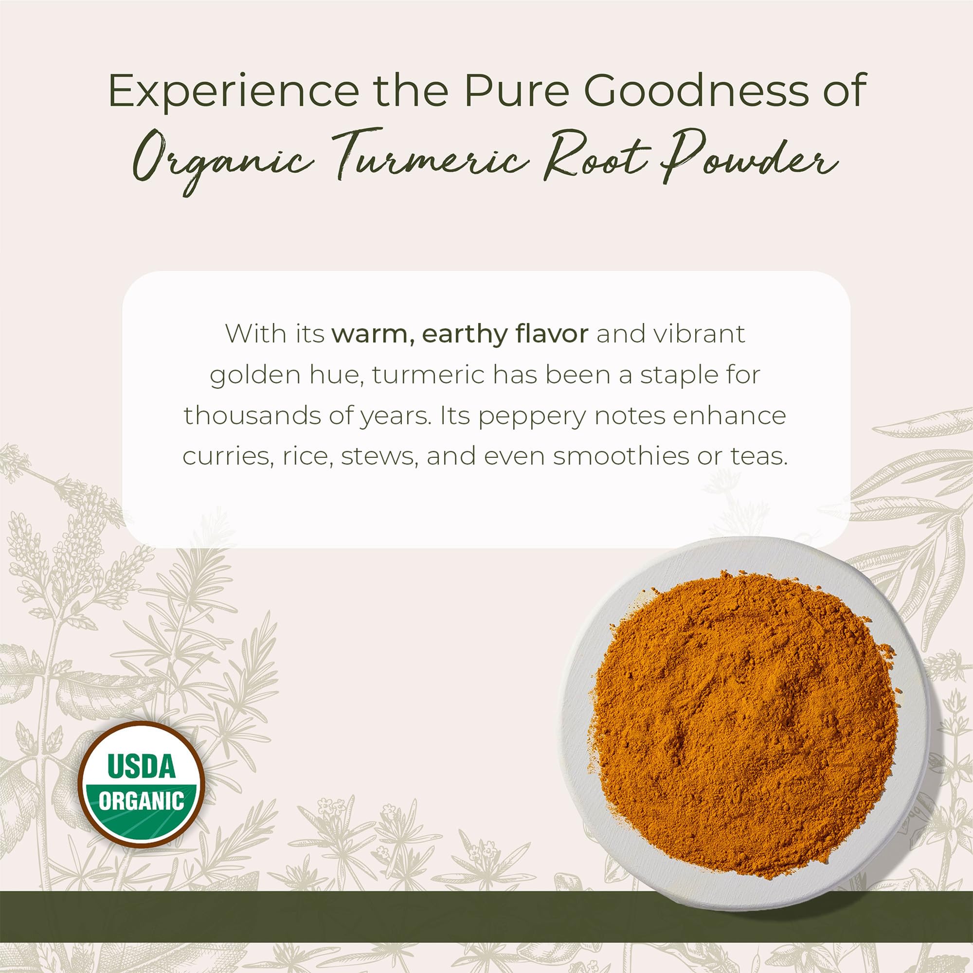 Starwest Botanicals textura del polvo de cúrcuma mostrando color vibrante y pureza