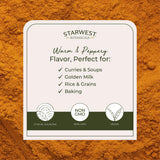 Starwest Botanicals cucharada de cúrcuma en cocina aportando sabor y color