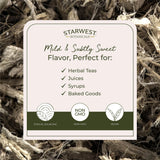 Starwest Botanicals etiqueta con certificaciones orgánica, Kosher y cGMP para confianza