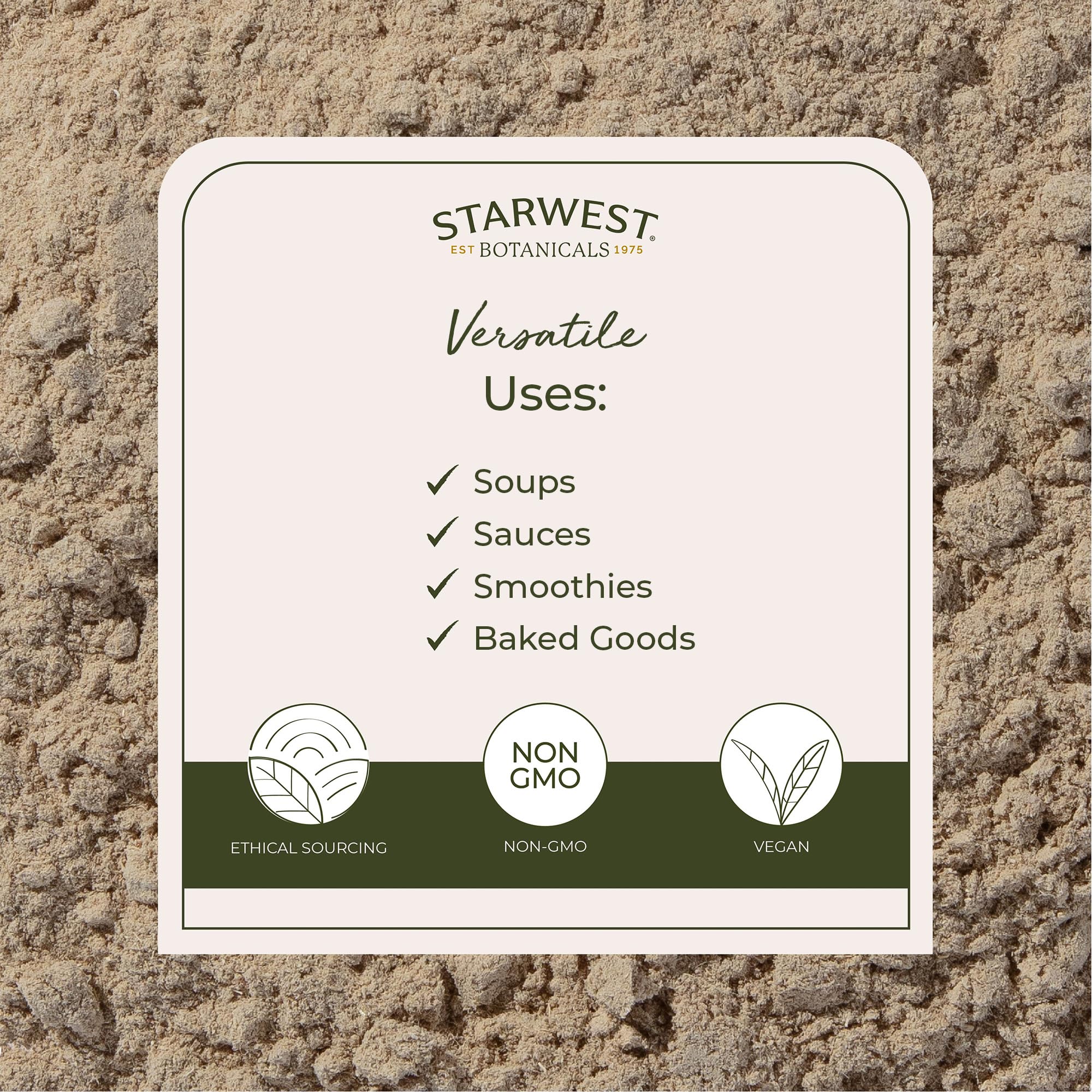 Starwest Botanicals detalle de etiqueta con certificaciones orgánicas visibles