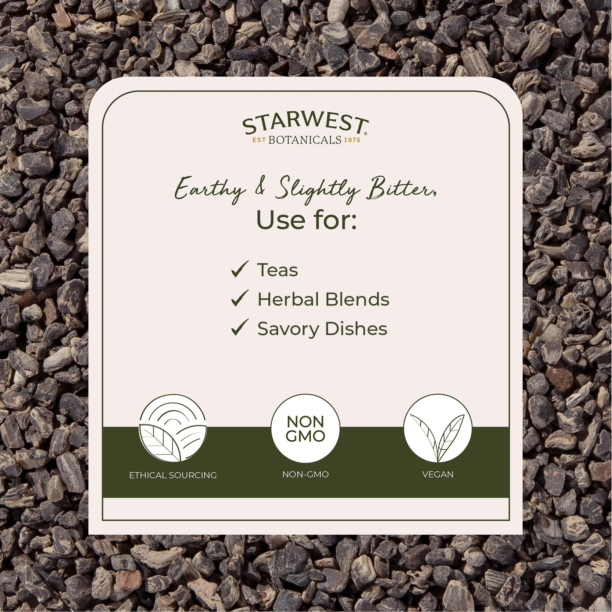 Starwest Botanicals bolsa abierta con raíz cortada facilitando su uso