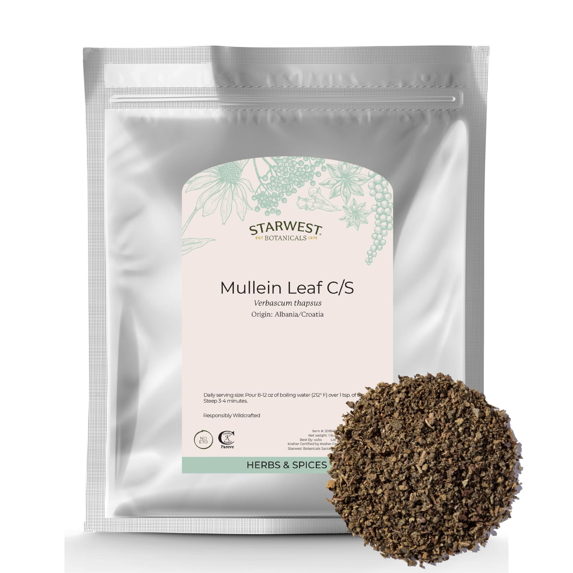 Starwest Botanicals empaque frontal de gordolobo mostrando presentación y peso