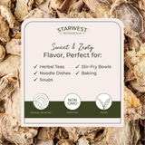 Starwest Botanicals jengibre en cuchara para dosificar y facilitar recetas