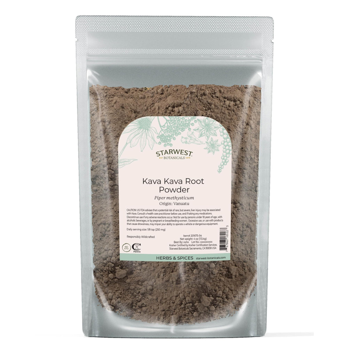 Starwest Botanicals bolsa frontal mostrando el sello y la presentación clara