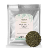 Starwest Botanicals bolsa frontal mostrando ortiga orgánica beneficios de almacenamiento
