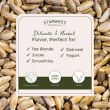 Starwest Botanicals semillas infusionadas en taza de té, preparación caliente lista