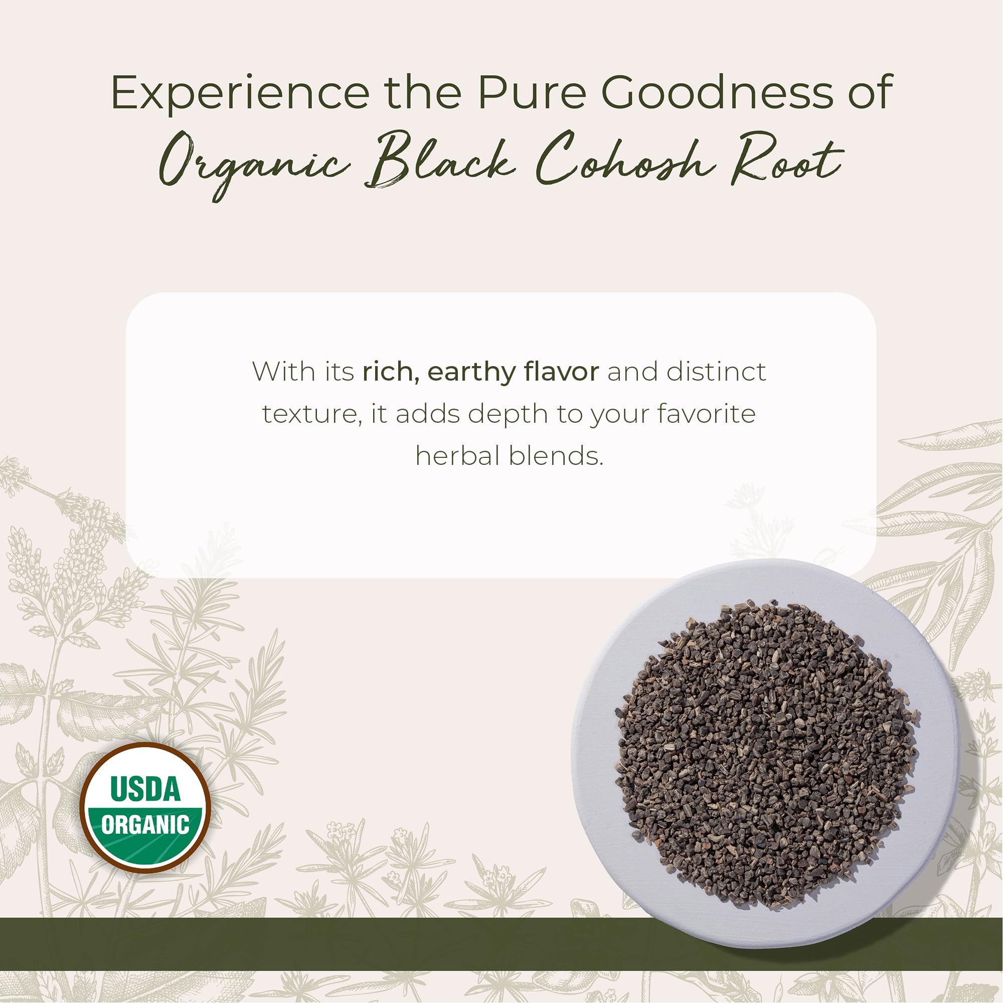 Starwest Botanicals textura de raíz de cohosh negra en primer plano para calidad