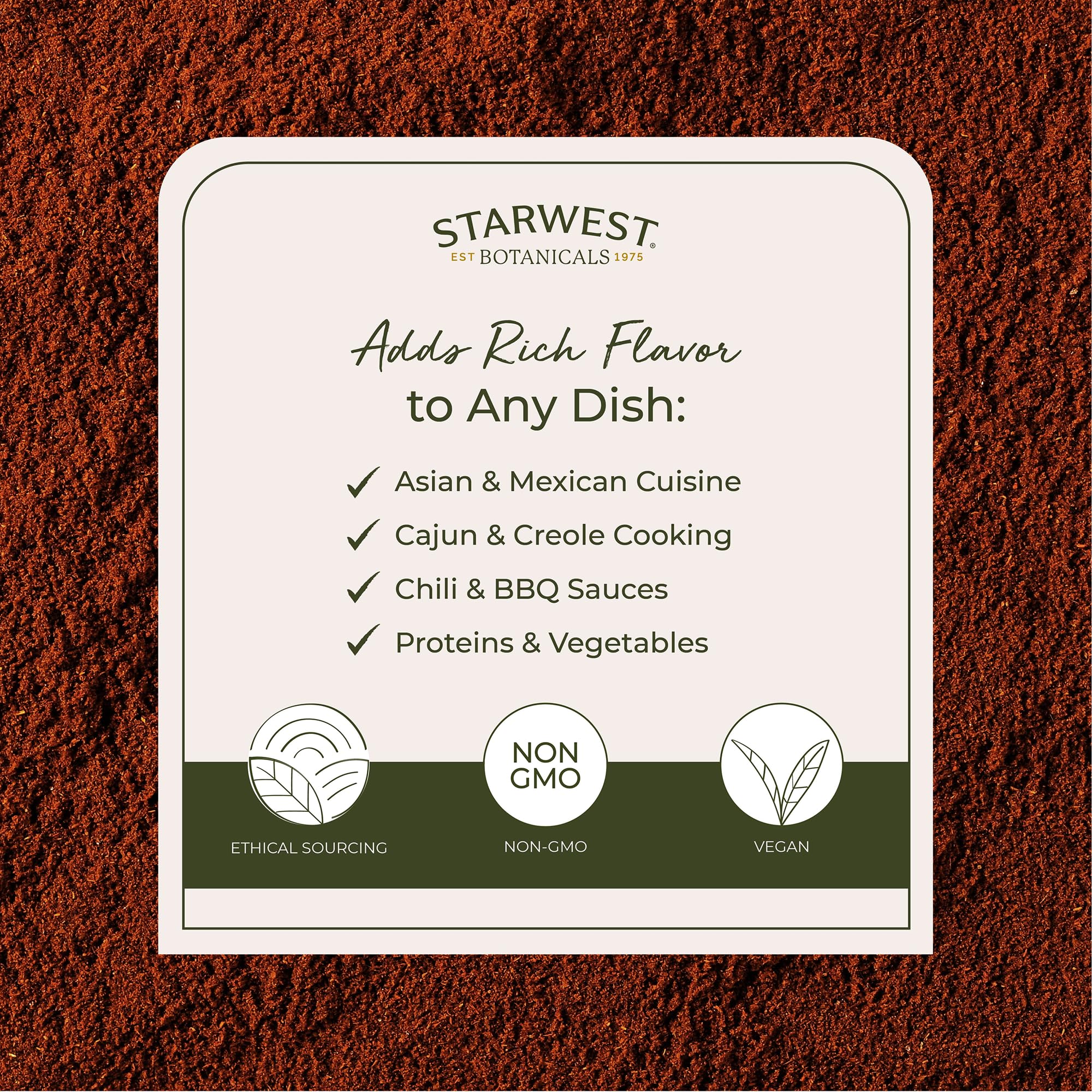 Starwest Botanicals cucharada medida de cayena lista para sazonar y dosificar con precisión