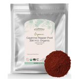 Starwest Botanicals paquete frontal de cayena orgánica mostrando la marca y beneficio de calidad