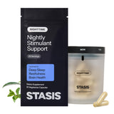 STASIS envase frontal con diseño y 25 porciones visible