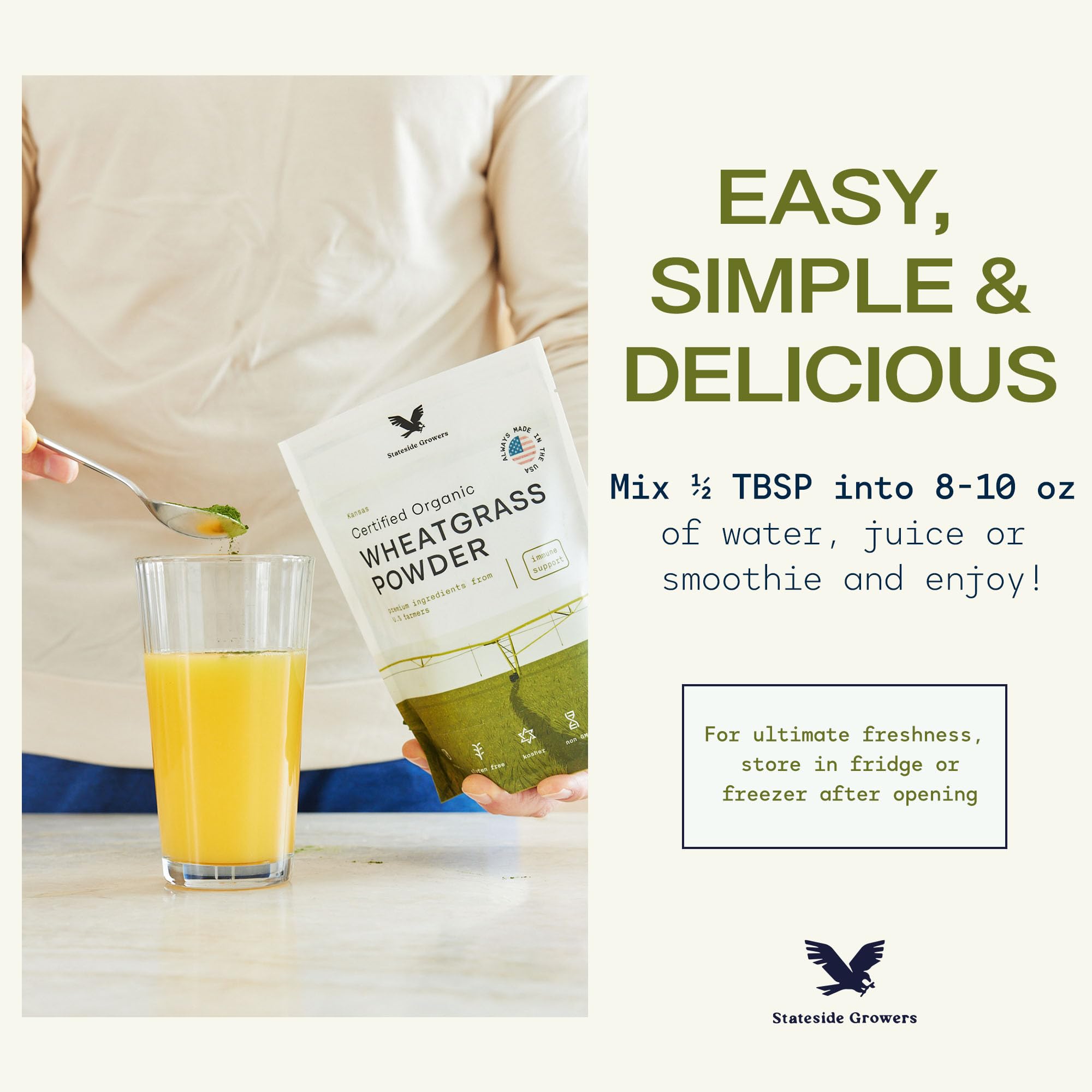 Stateside Growers batido verde listo para beber con polvo mezclado fácilmente