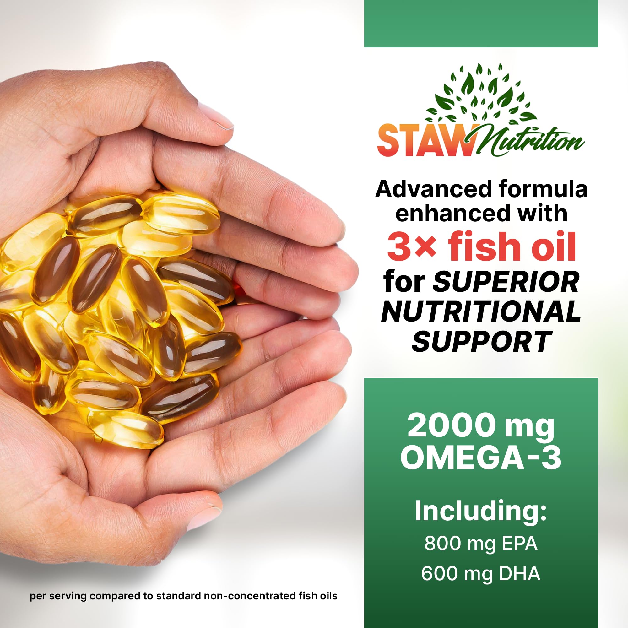 STAW Nutrition botella abierta con cápsulas mostrando cantidad y presentación