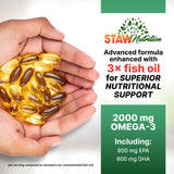 STAW Nutrition botella abierta con cápsulas mostrando cantidad y presentación