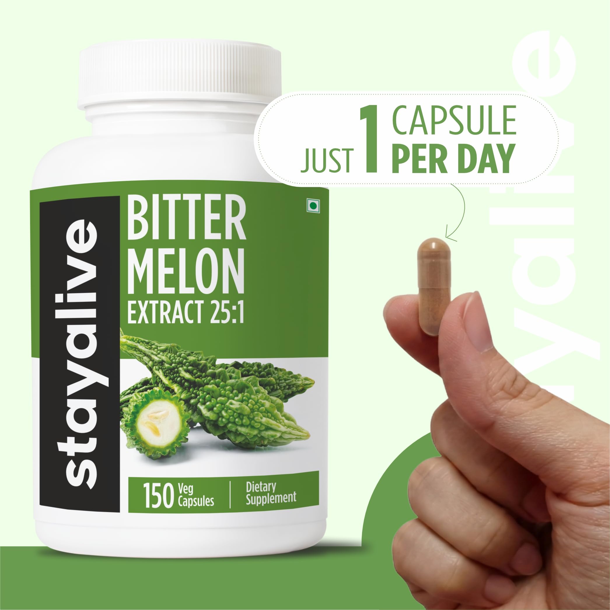 STAY ALIVE detalle de la cápsula vegana resaltando libre de gluten y non-GMO