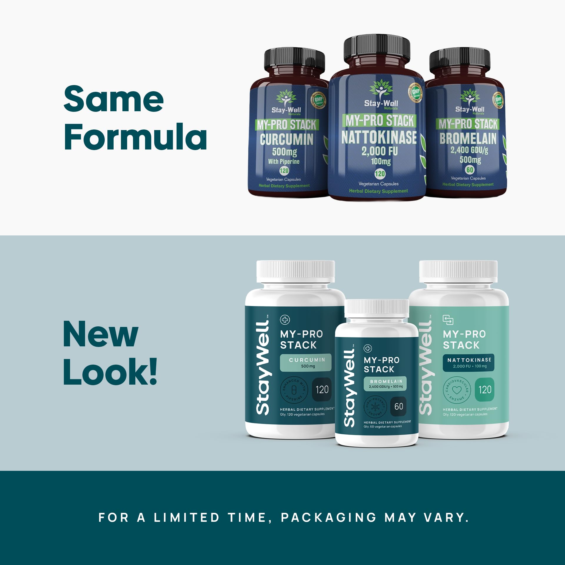 Stay-Well Naturals etiqueta ampliada con dosis y garantías de calidad visibles