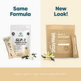 Close-up del polvo Slim Coffee GLP-1 de Stay-Well Naturals con textura cremosa