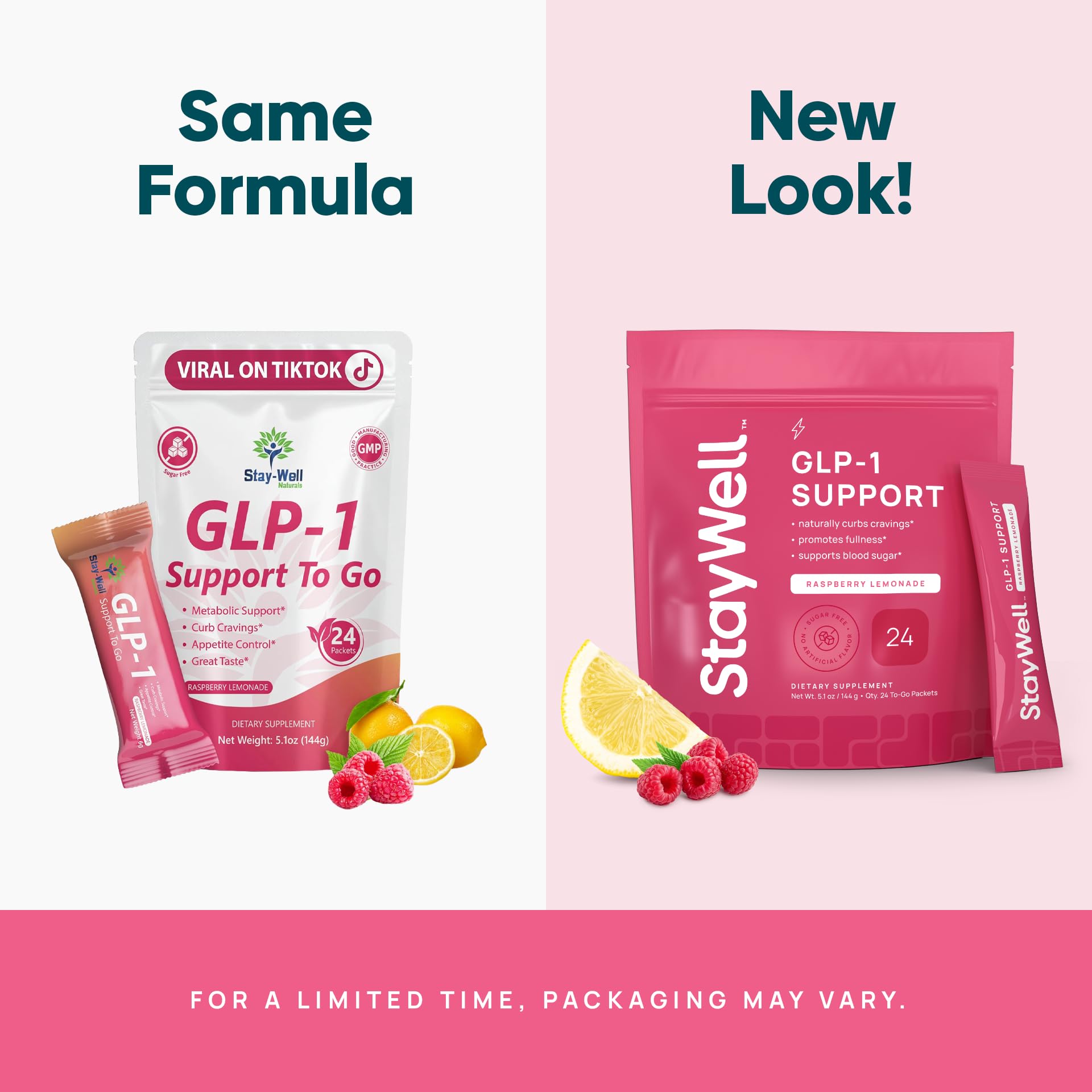 Stay-Well Naturals polvo rosa‑claro en cuchara que muestra su textura fina y fácil disolución