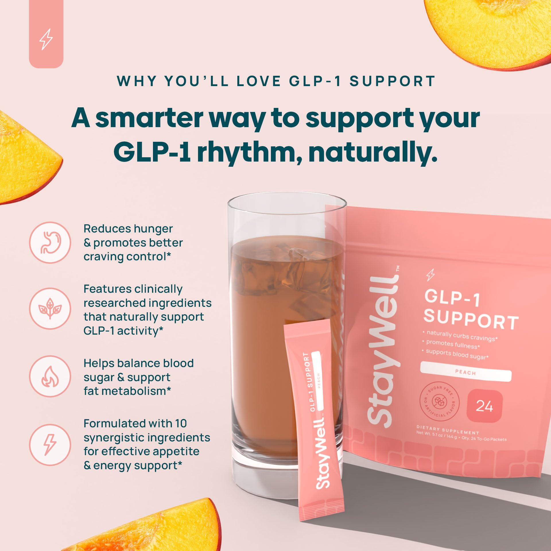 stay-well-naturals mezcla preparada en vaso, bebida diaria que ayuda a la saciedad
